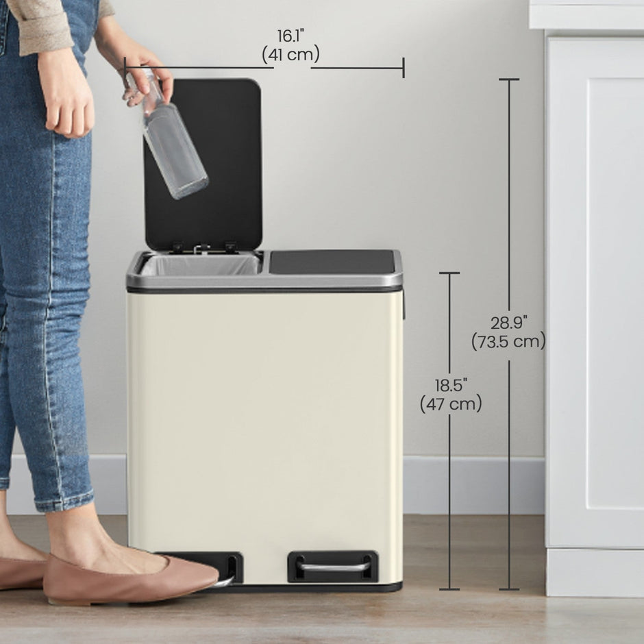 Dual Rubbish Bin – Stainless Steel – Sand Beige and Black – Soft Close with Inner Classified Buckets