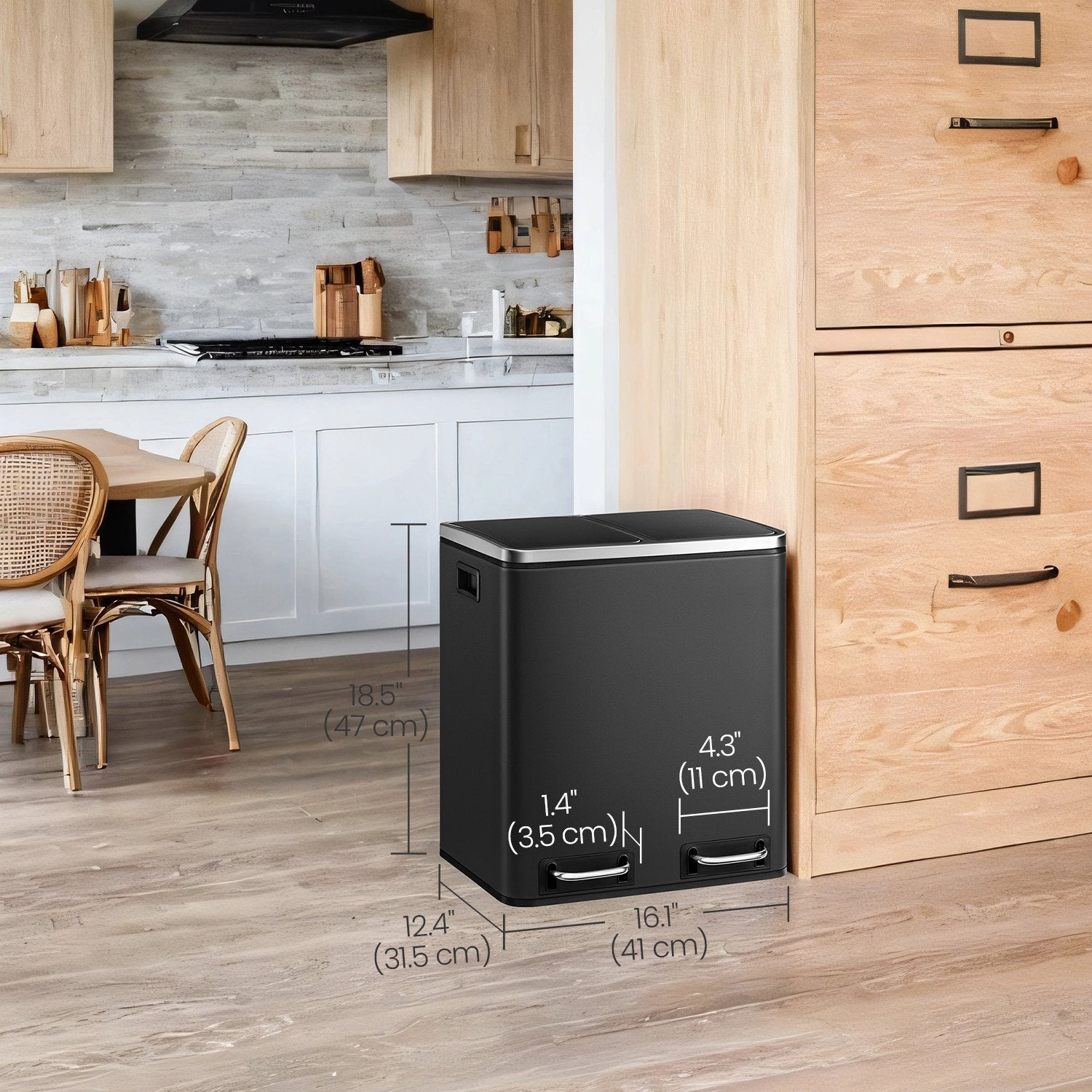 Double Kitchen Bin – Stainless Steel – Silver – Soft Close with Inner Classified Bins