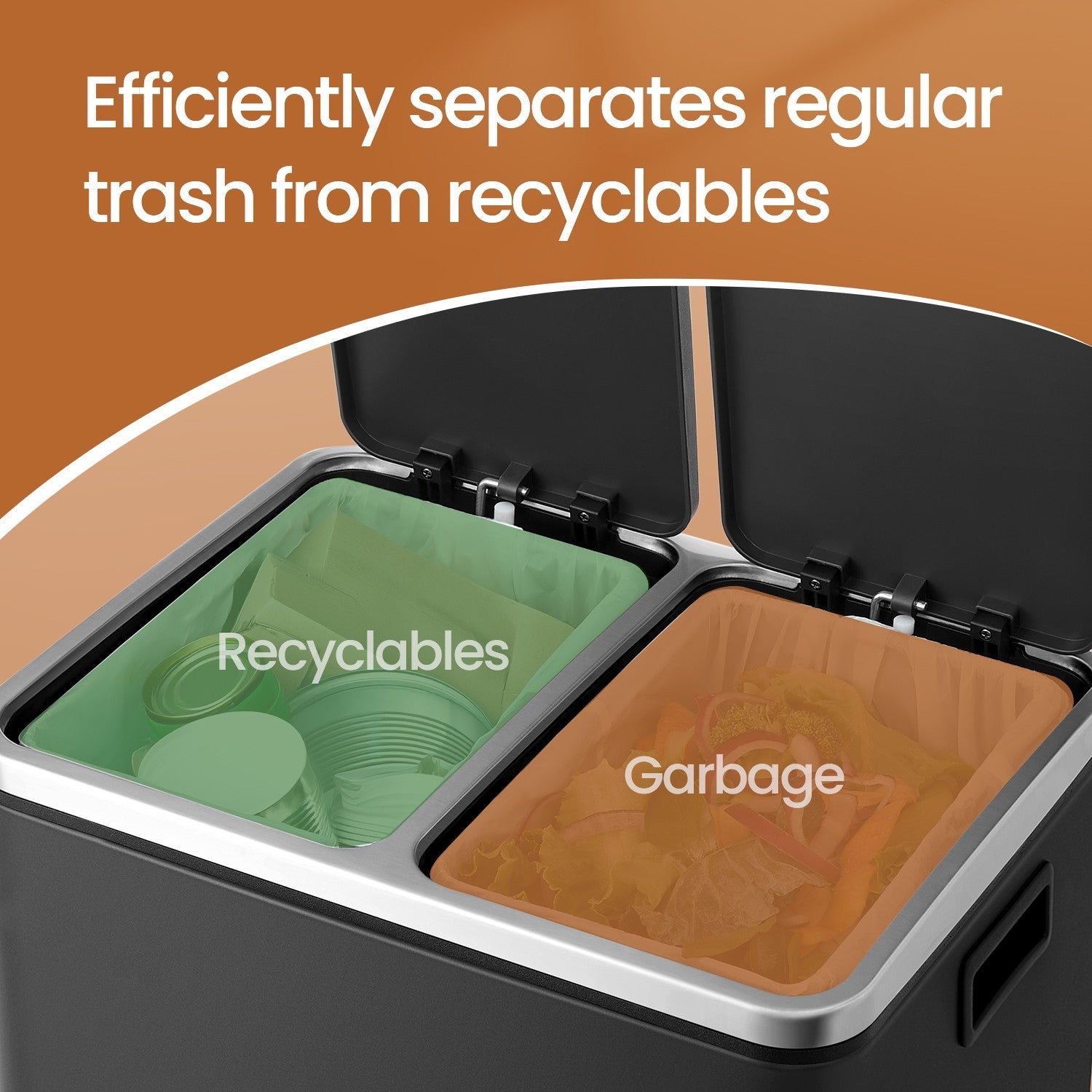 Double Kitchen Bin – Stainless Steel – Silver – Soft Close with Inner Classified Bins