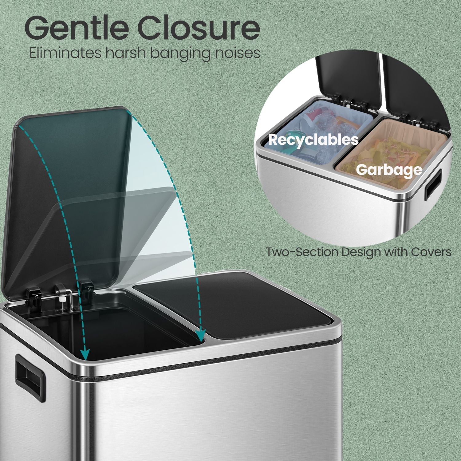 Double Kitchen Bin – Stainless Steel – Silver – Pedal Operation with Inner Classified Buckets