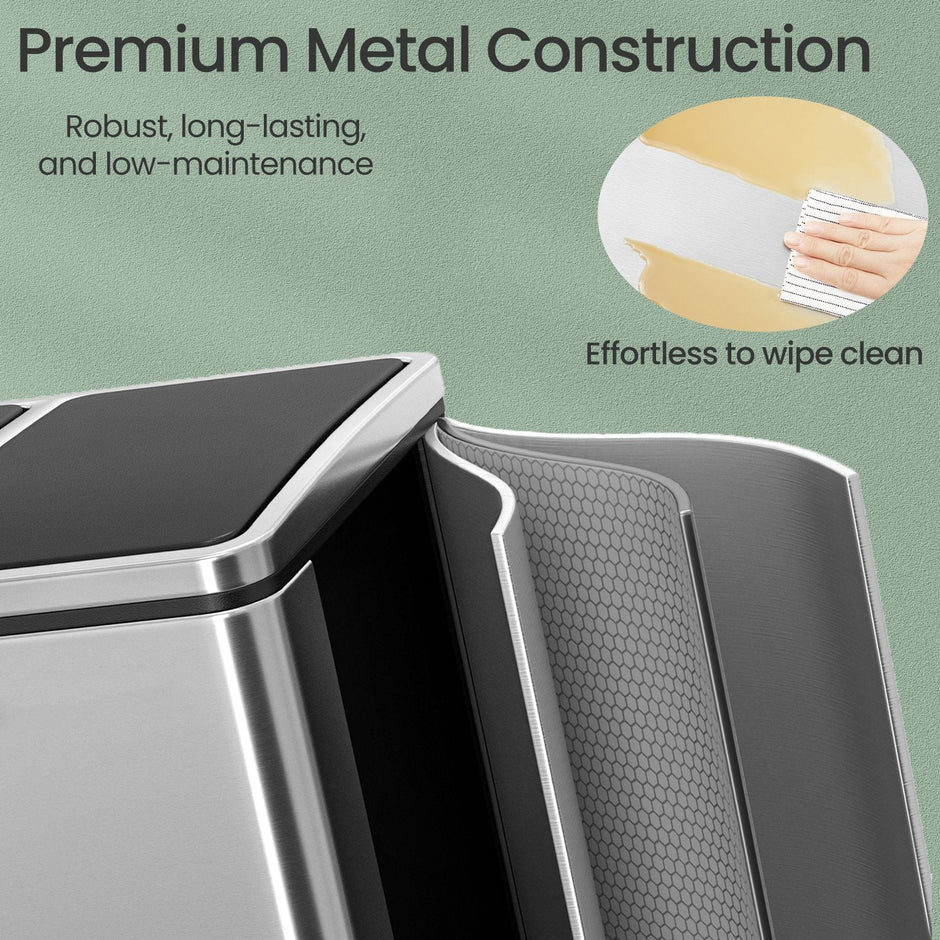 Double Kitchen Bin – Stainless Steel – Silver – Pedal Operation with Inner Classified Buckets
