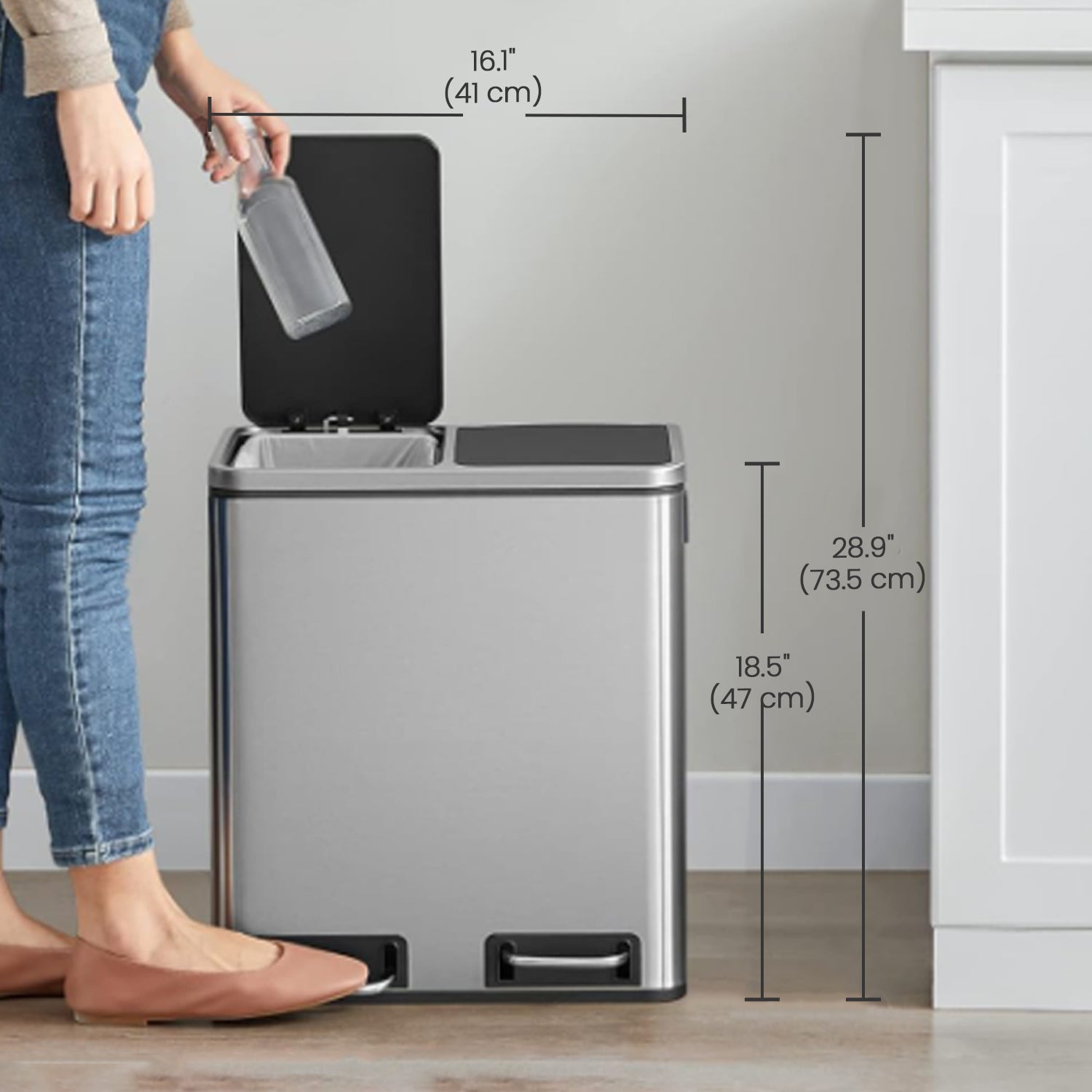 Double Kitchen Bin – Stainless Steel – Silver – Pedal Operation with Inner Classified Buckets
