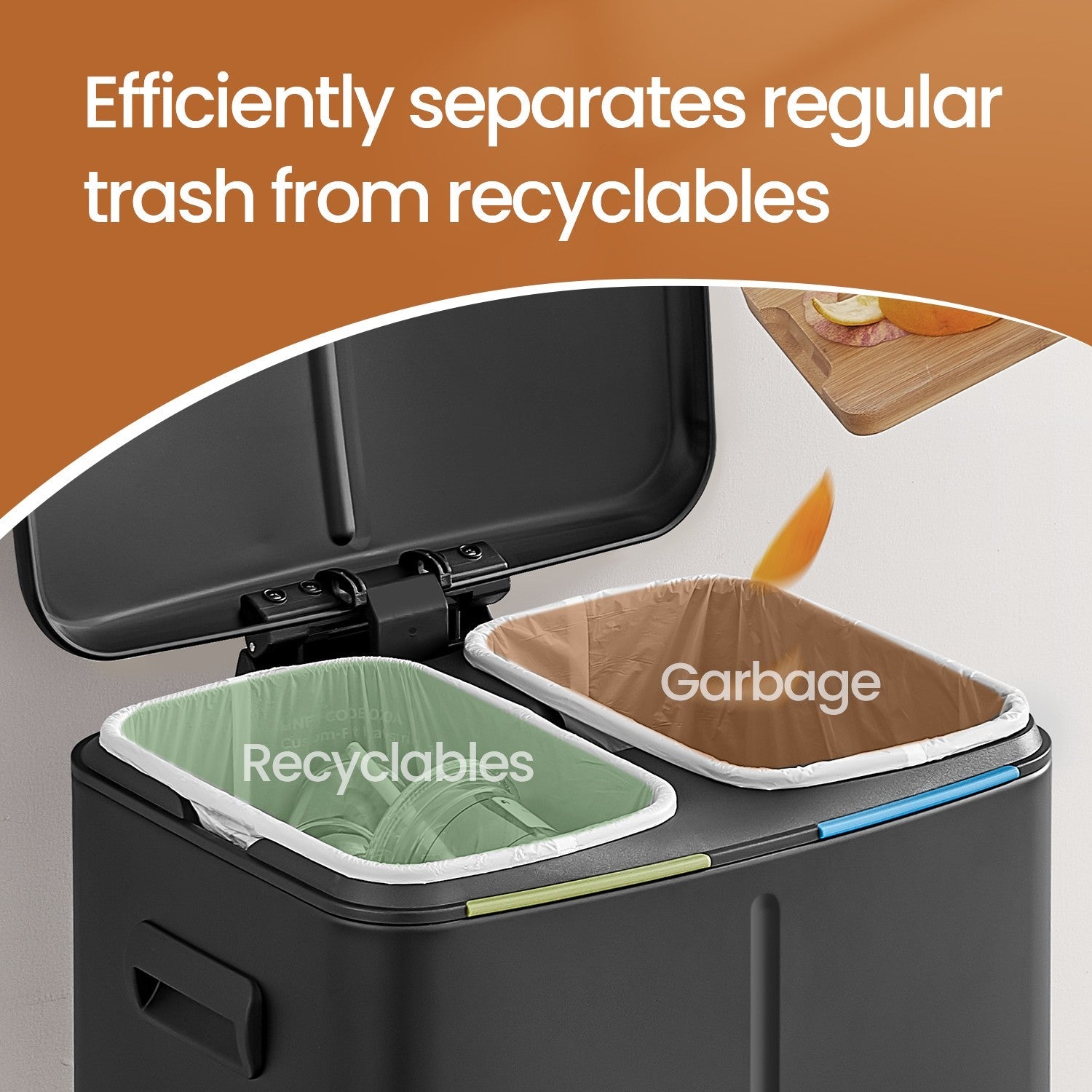 Kitchen Bin – Metal – White – Dual Compartment with Soft Close and Plastic Inner Buckets