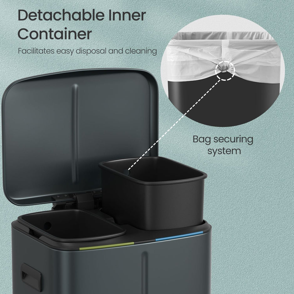 Kitchen Bin – Metal – White – Dual Compartment with Soft Close and Plastic Inner Buckets