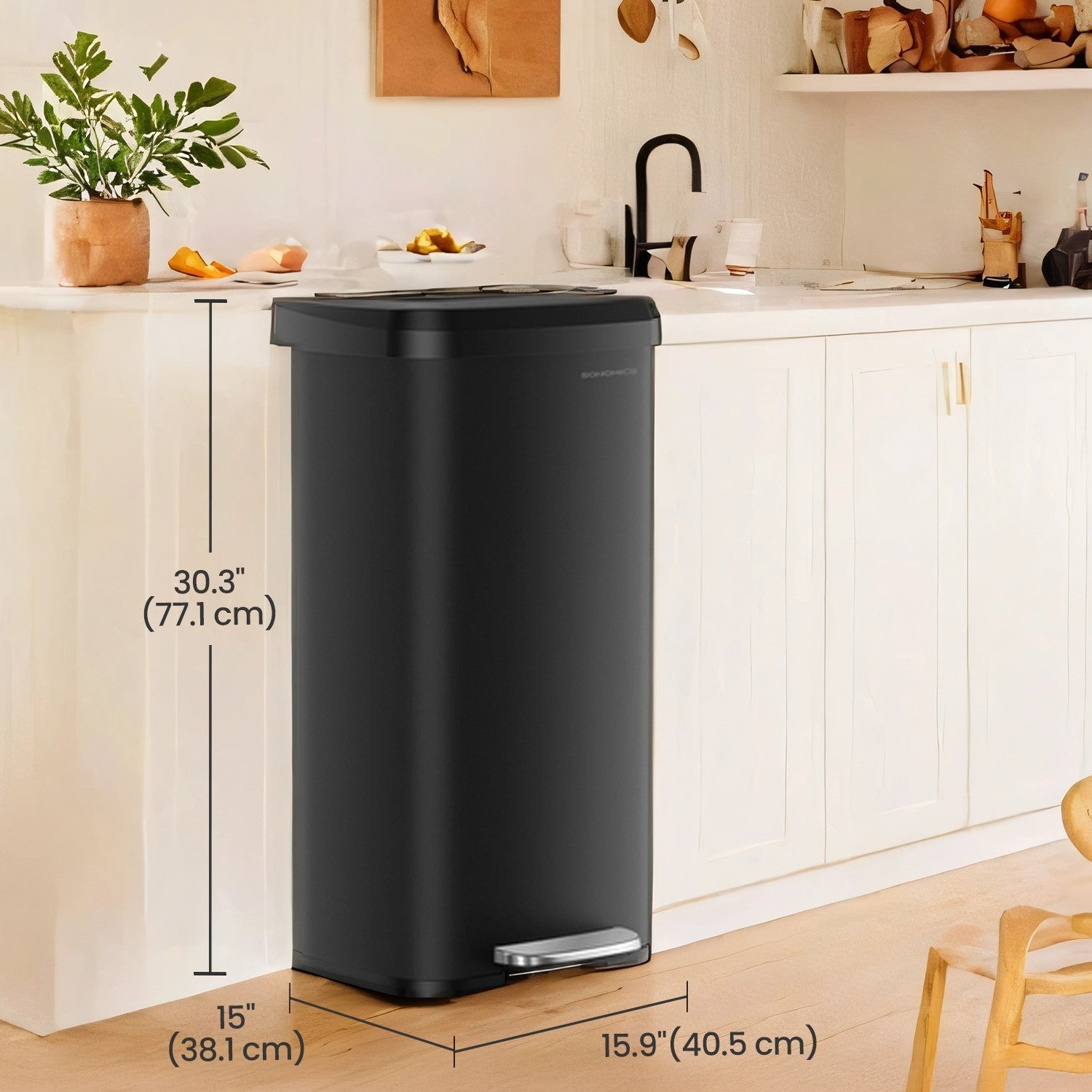 Large Metal Pedal Rubbish Bin – Black – 68L Capacity with Lid