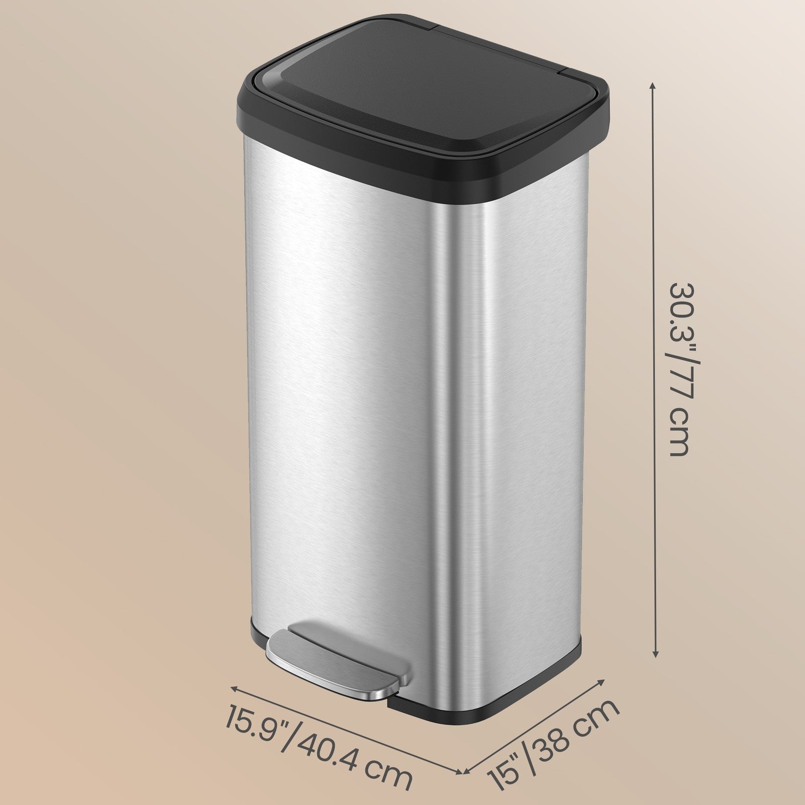 Metal Pedal Kitchen Bin – 68L – Silver – Tall Design with Lid
