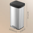 Metal Pedal Kitchen Bin – 68L – Silver – Tall Design with Lid