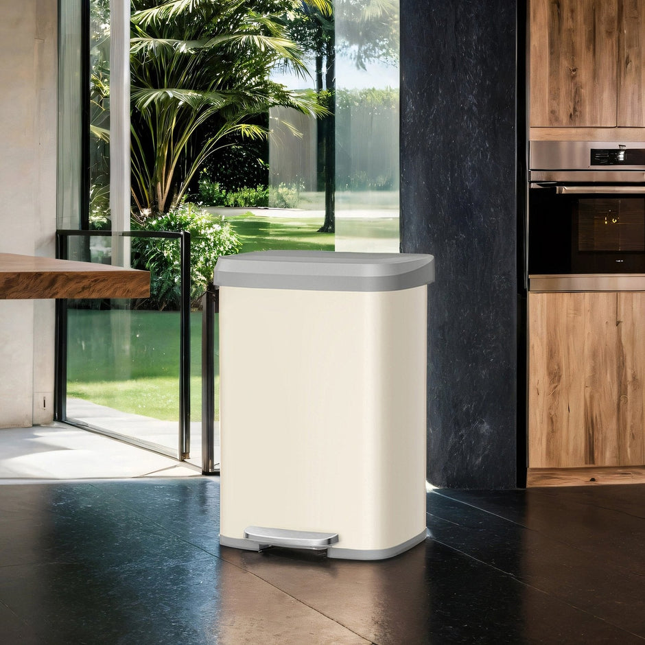 Tall Kitchen Trash Can – Stainless Steel – Silver – 50 L with Stay-Open Lid and Step-on Pedal