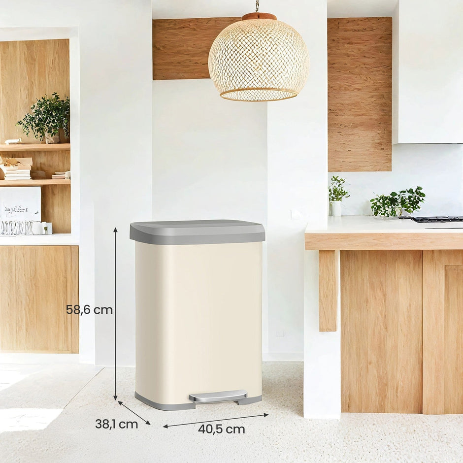 Tall Kitchen Trash Can – Stainless Steel – Silver – 50 L with Stay-Open Lid and Step-on Pedal
