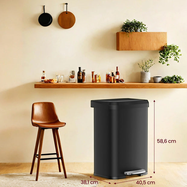 Tall Kitchen Trash Can – Stainless Steel – Silver – 50 L with Stay-Open Lid and Step-on Pedal