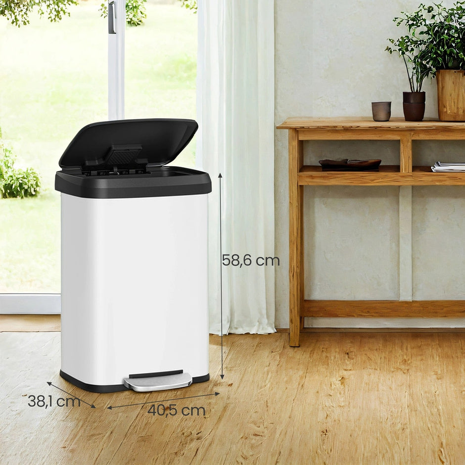 Tall Kitchen Trash Can – Stainless Steel – Silver – 50 L with Stay-Open Lid and Step-on Pedal