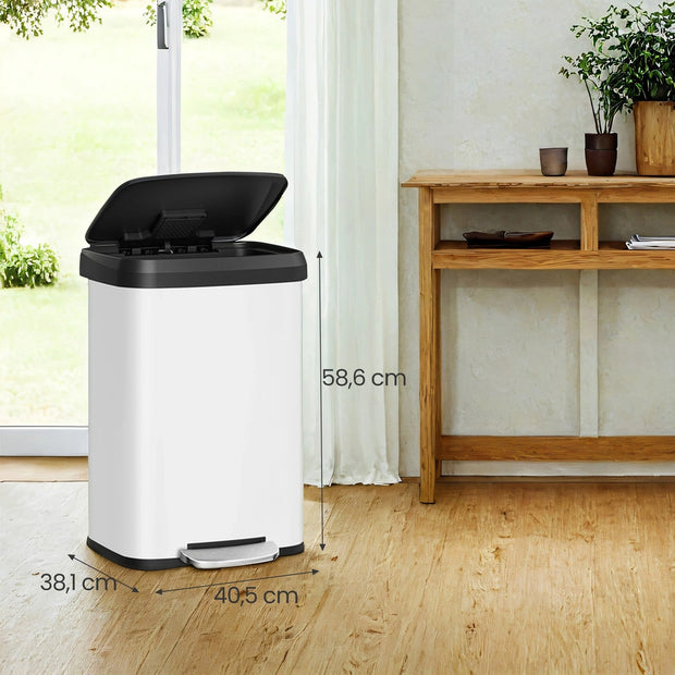 Tall Kitchen Trash Can – Stainless Steel – Silver – 50 L with Stay-Open Lid and Step-on Pedal