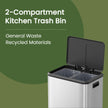 Double Kitchen Bin – Steel – Metallic Silver – Soft-Close Lid with Inner Buckets