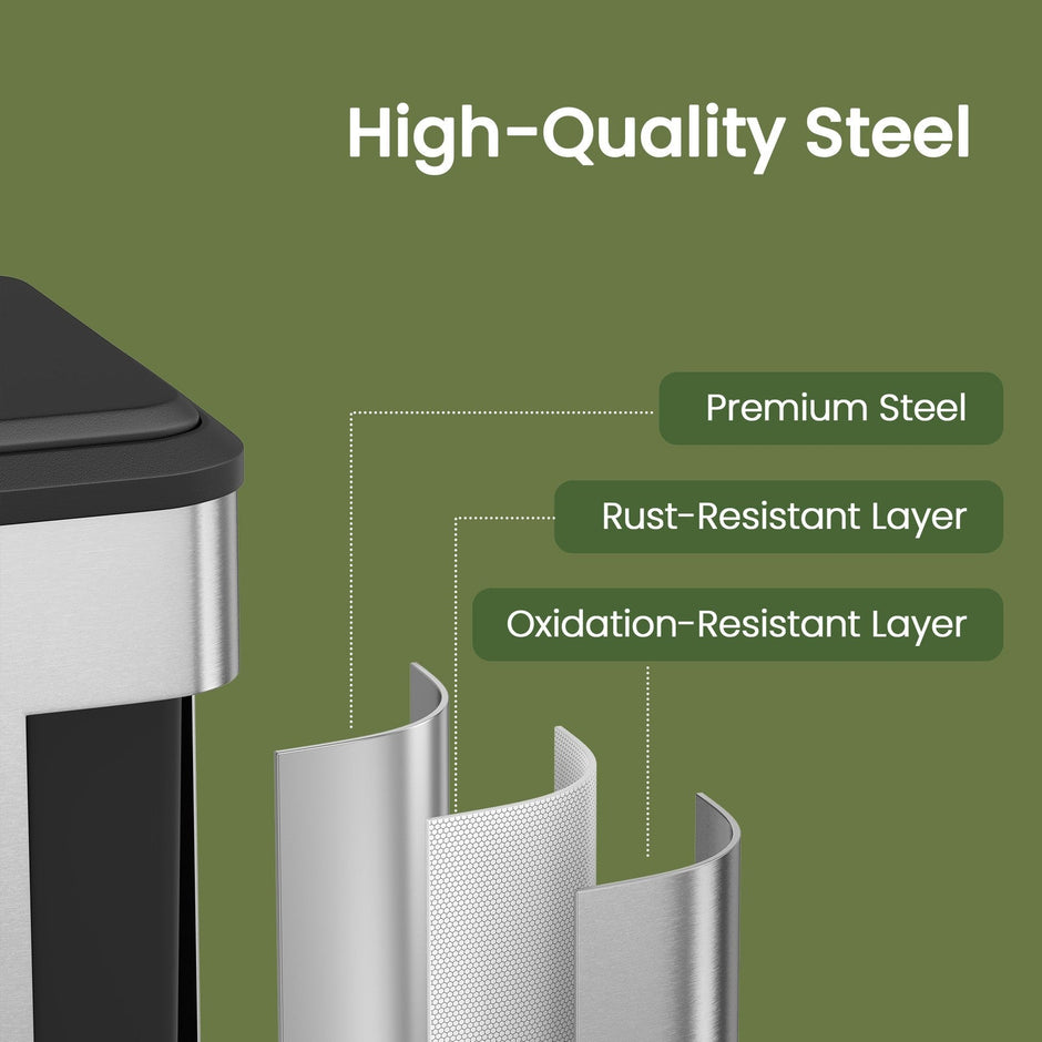 Double Kitchen Bin – Steel – Metallic Silver – Soft-Close Lid with Inner Buckets