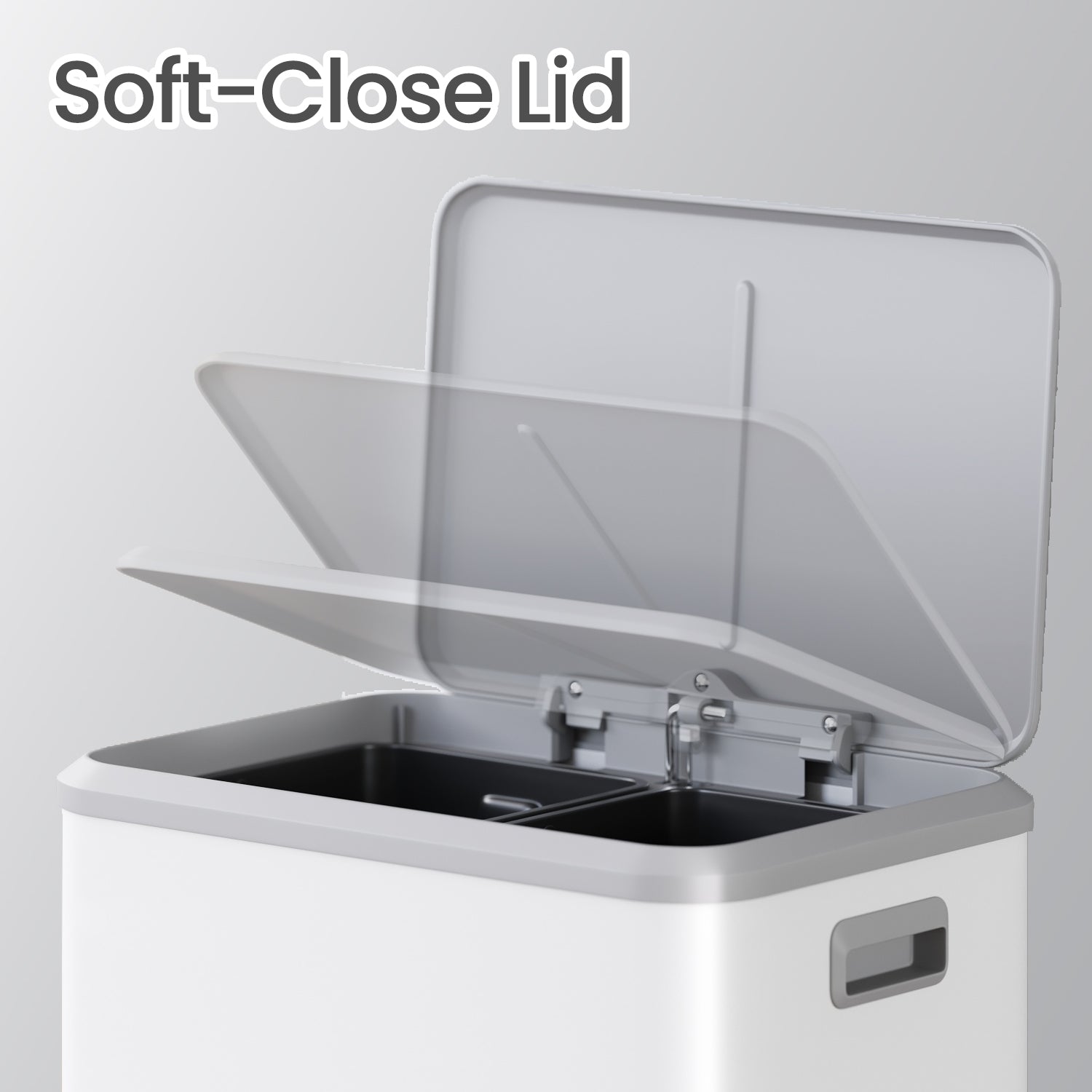 Double Kitchen Bin – Steel – Metallic Silver – Soft-Close Lid with Inner Buckets