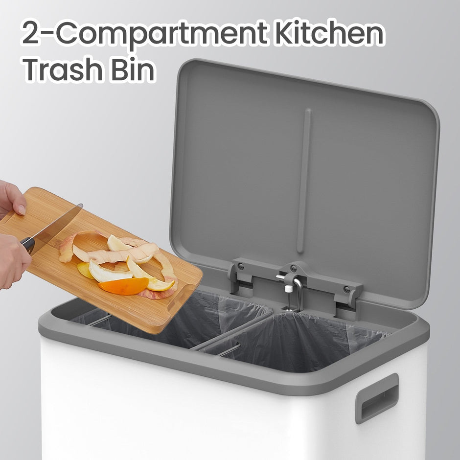 Double Kitchen Bin – Steel – Metallic Silver – Soft-Close Lid with Inner Buckets