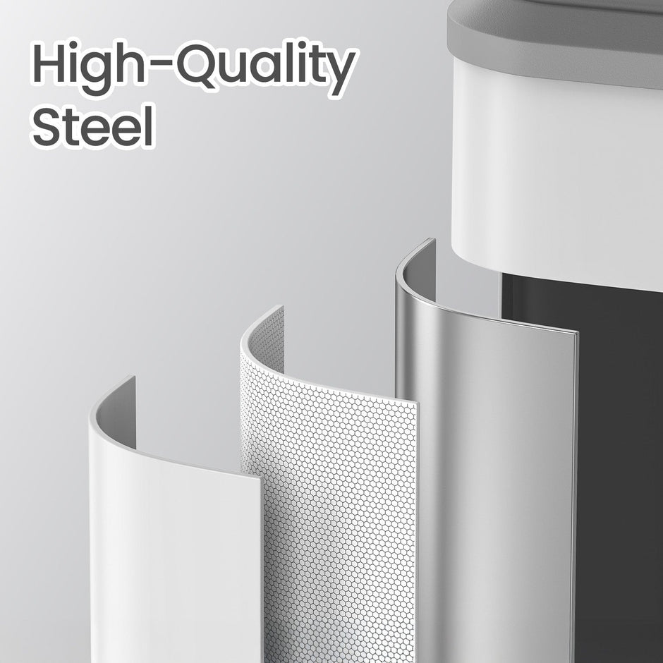 Double Kitchen Bin – Steel – Metallic Silver – Soft-Close Lid with Inner Buckets