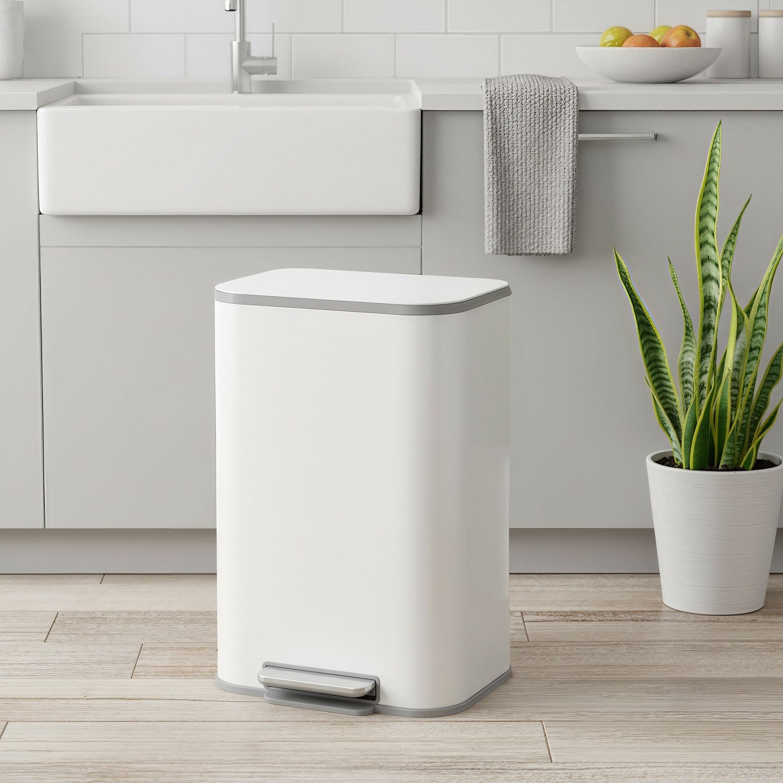 Rubbish Bin – Steel – Cloud White – 50L with Soft-Close Lid and Removable Inner Bucket