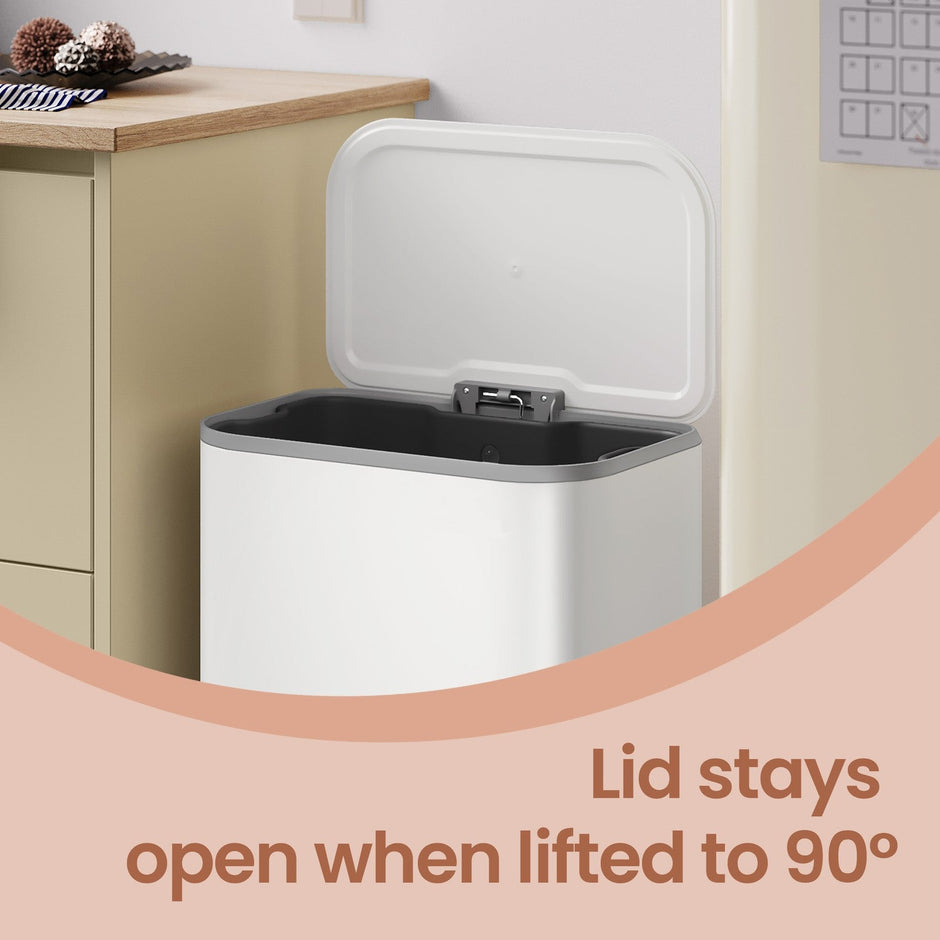 Rubbish Bin – Steel – Cloud White – 50L with Soft-Close Lid and Removable Inner Bucket