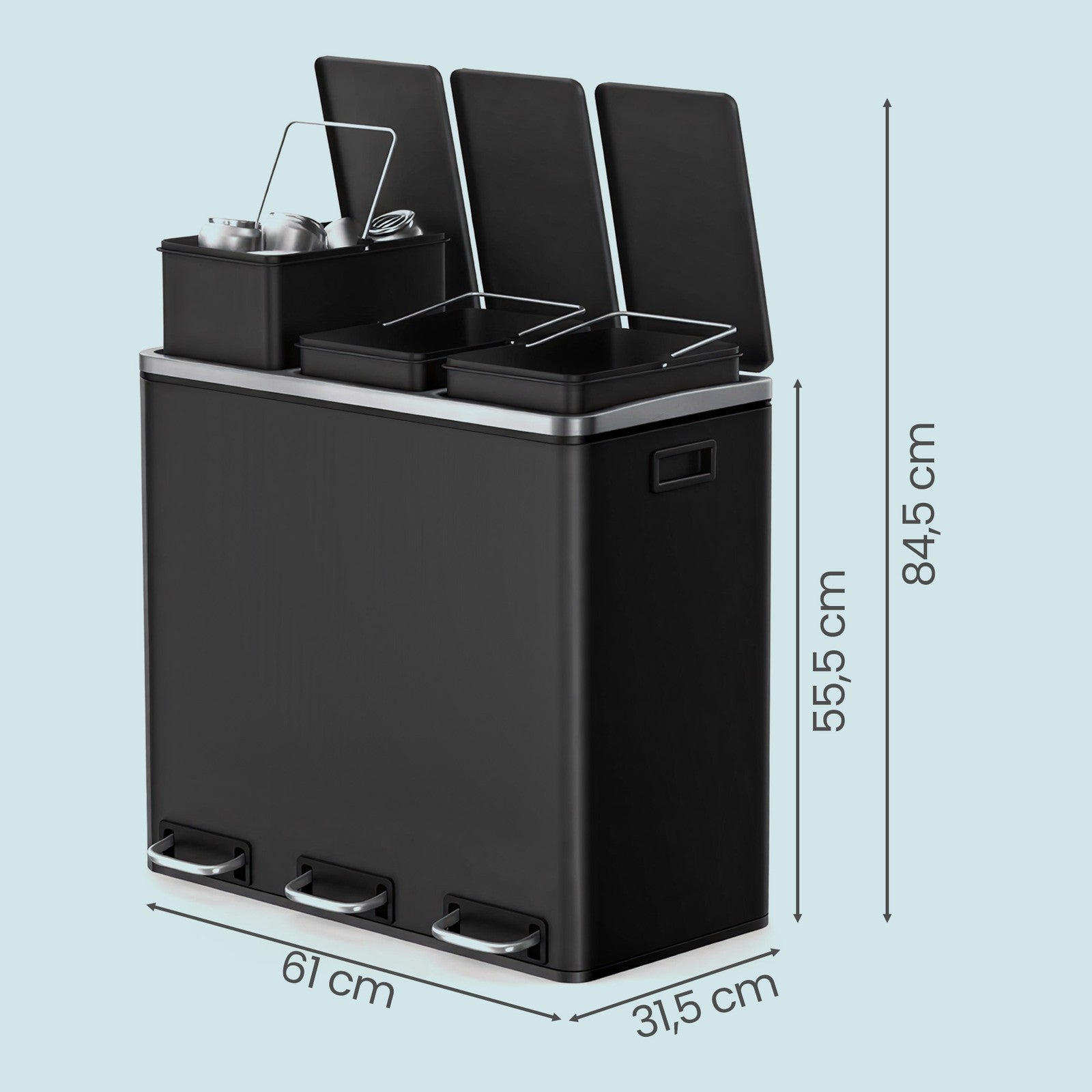 3-Compartment Recycling Bin – Stainless Steel – Fingerprint Resistant – Soft-Closing Lids