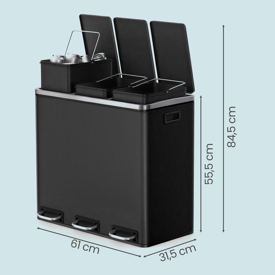 3-Compartment Recycling Bin – Stainless Steel – Fingerprint Resistant – Soft-Closing Lids