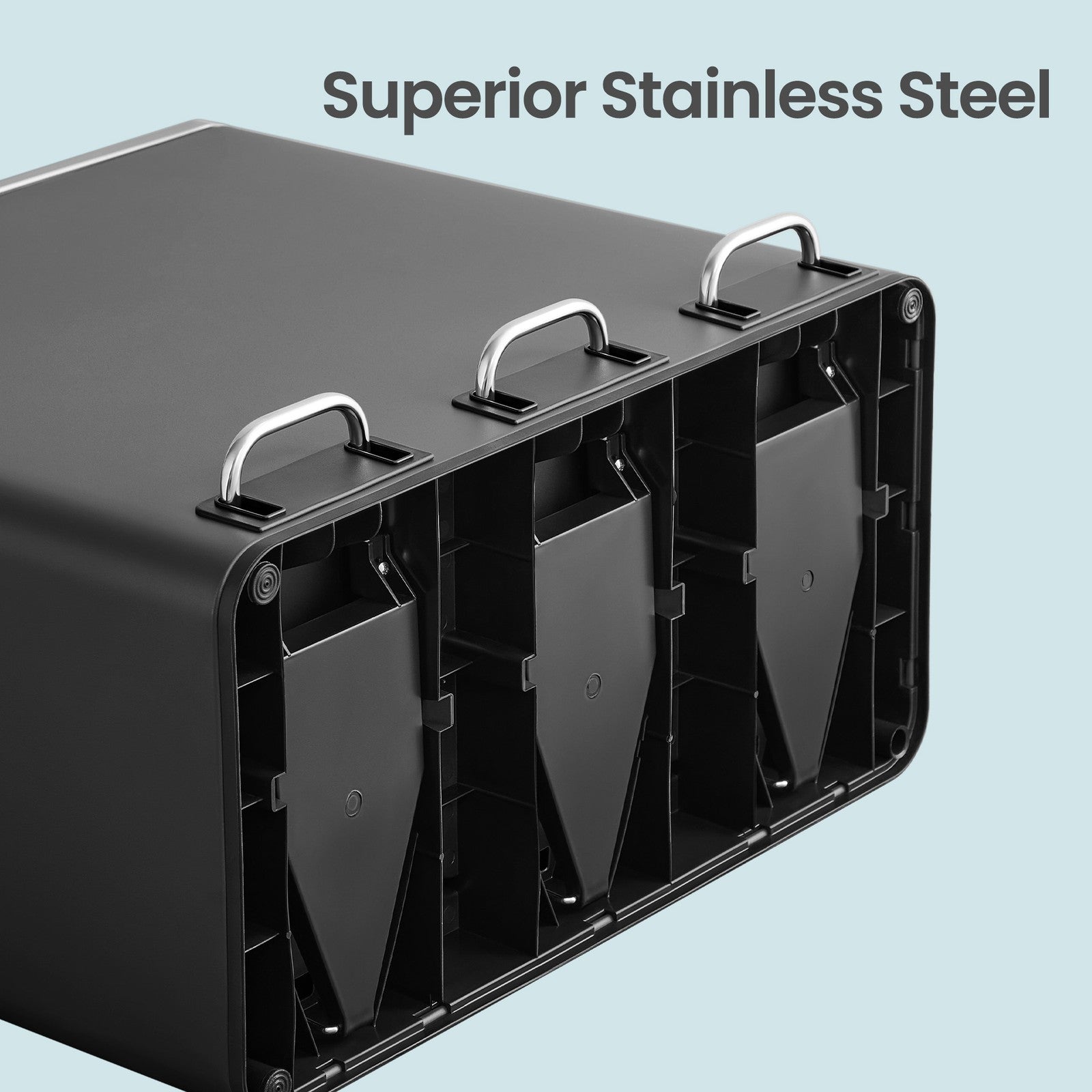 3-Compartment Recycling Bin – Stainless Steel – Fingerprint Resistant – Soft-Closing Lids