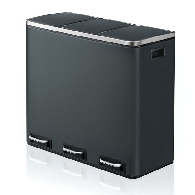3-Compartment Recycling Bin – Stainless Steel – Fingerprint Resistant – Soft-Closing Lids