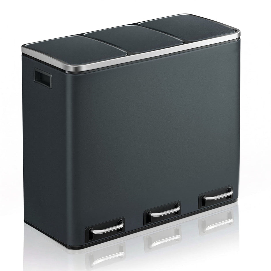 3-Compartment Recycling Bin – Stainless Steel – Fingerprint Resistant – Soft-Closing Lids