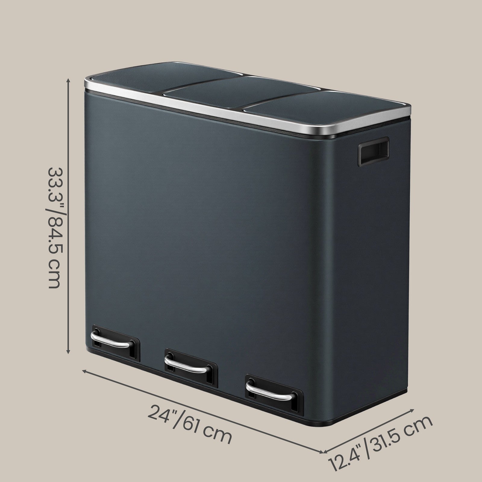 3-Compartment Recycling Bin – Stainless Steel – Fingerprint Resistant – Soft-Closing Lids