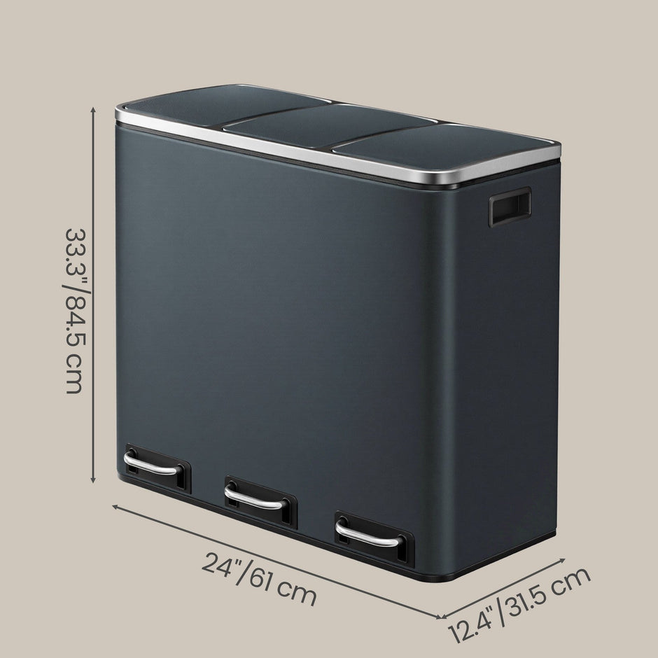 3-Compartment Recycling Bin – Stainless Steel – Fingerprint Resistant – Soft-Closing Lids