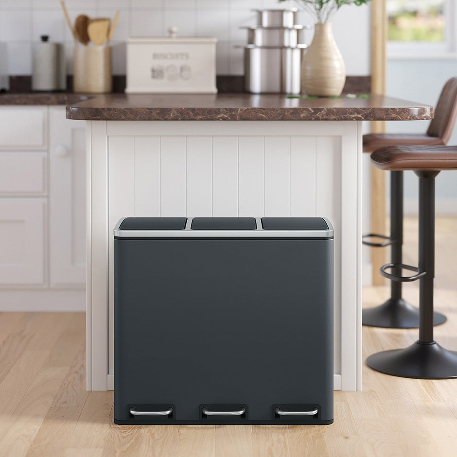 3-Compartment Recycling Bin – Stainless Steel – Fingerprint Resistant – Soft-Closing Lids