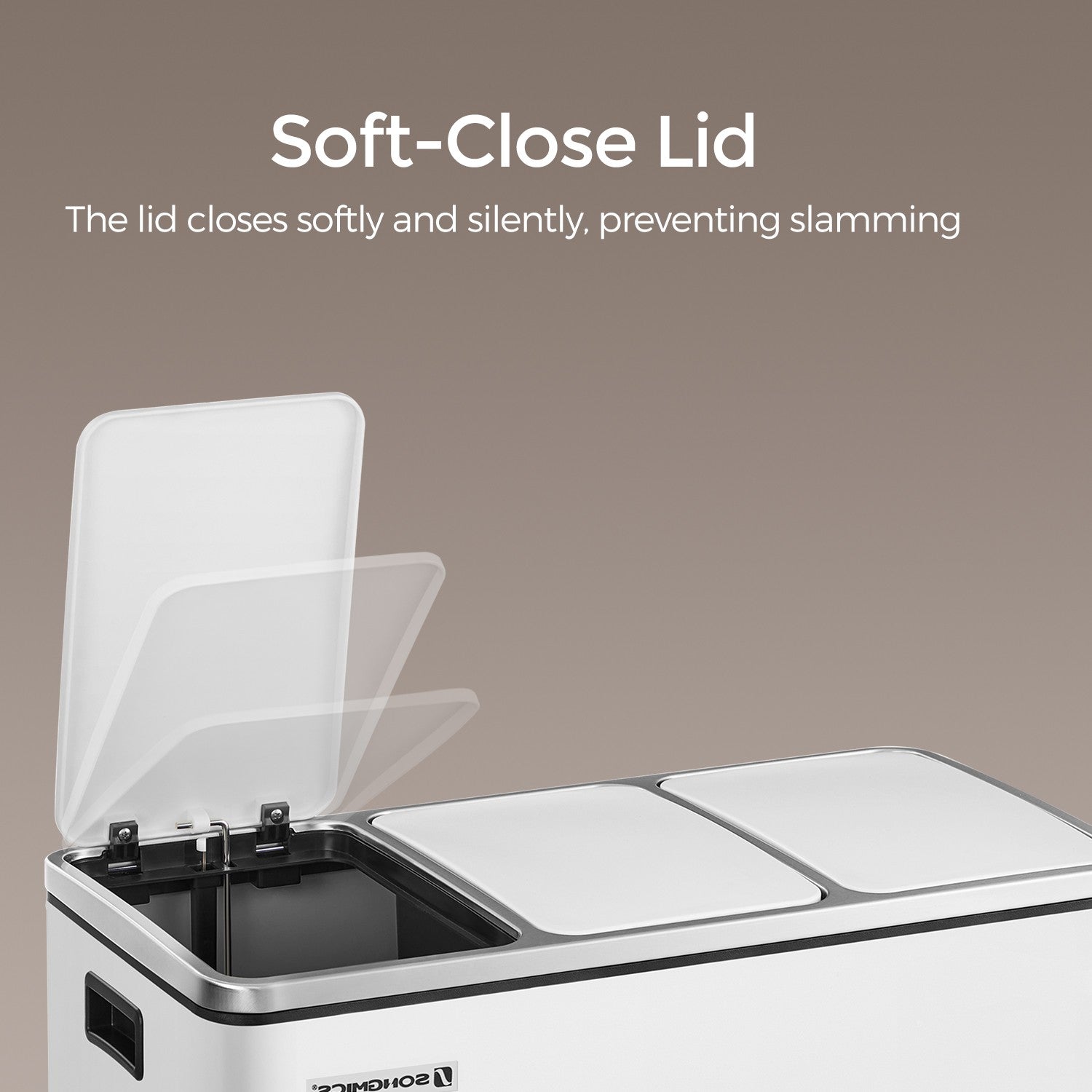 Triple Compartment Pedal Bin – Stainless Steel – White – Soft-Close Lids and Handles, 54L Capacity