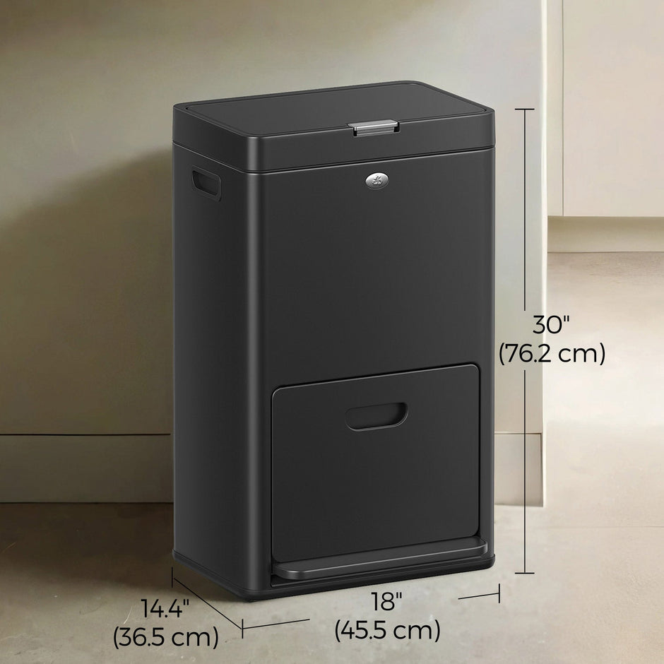 Recycling Bin – Metal – Black – 3 Compartments with Carbon Filter