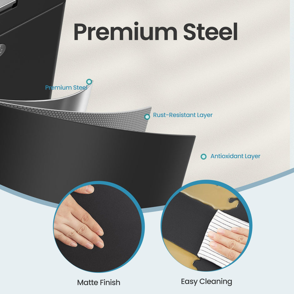 Recycling Bin – Metal – Black – 3 Compartments with Carbon Filter