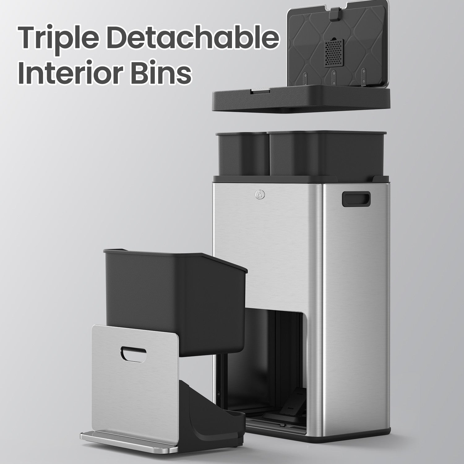 3-Compartment Kitchen Bin – Stainless Steel – Silver – Includes Carbon Filter