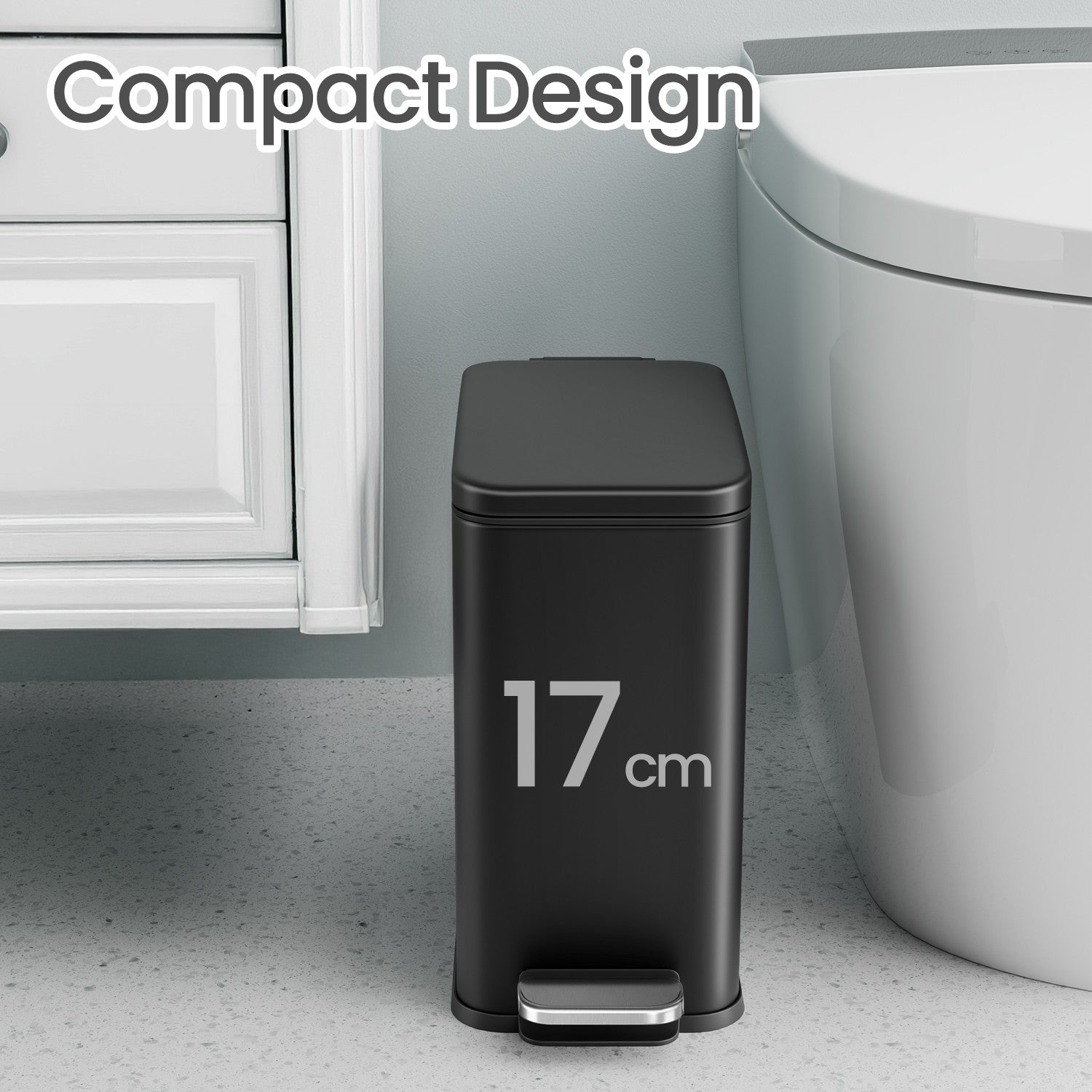 Bathroom Bin – Steel – Grey – Soft Close, 10L Capacity