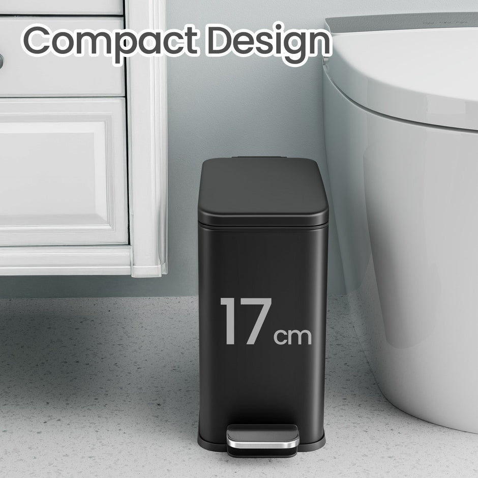 Bathroom Bin – Steel – Grey – Soft Close, 10L Capacity