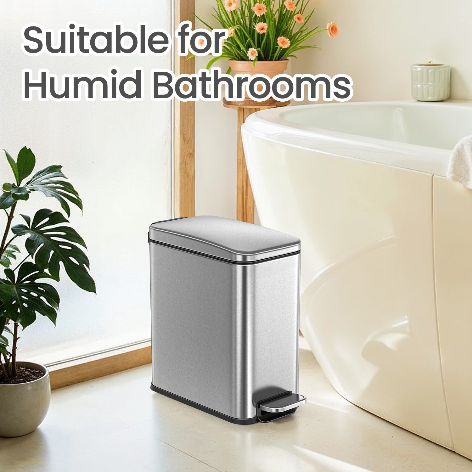 Bathroom Bin – Steel – Grey – Soft Close, 10L Capacity