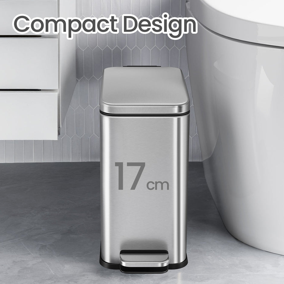 Bathroom Bin – Steel – Grey – Soft Close, 10L Capacity