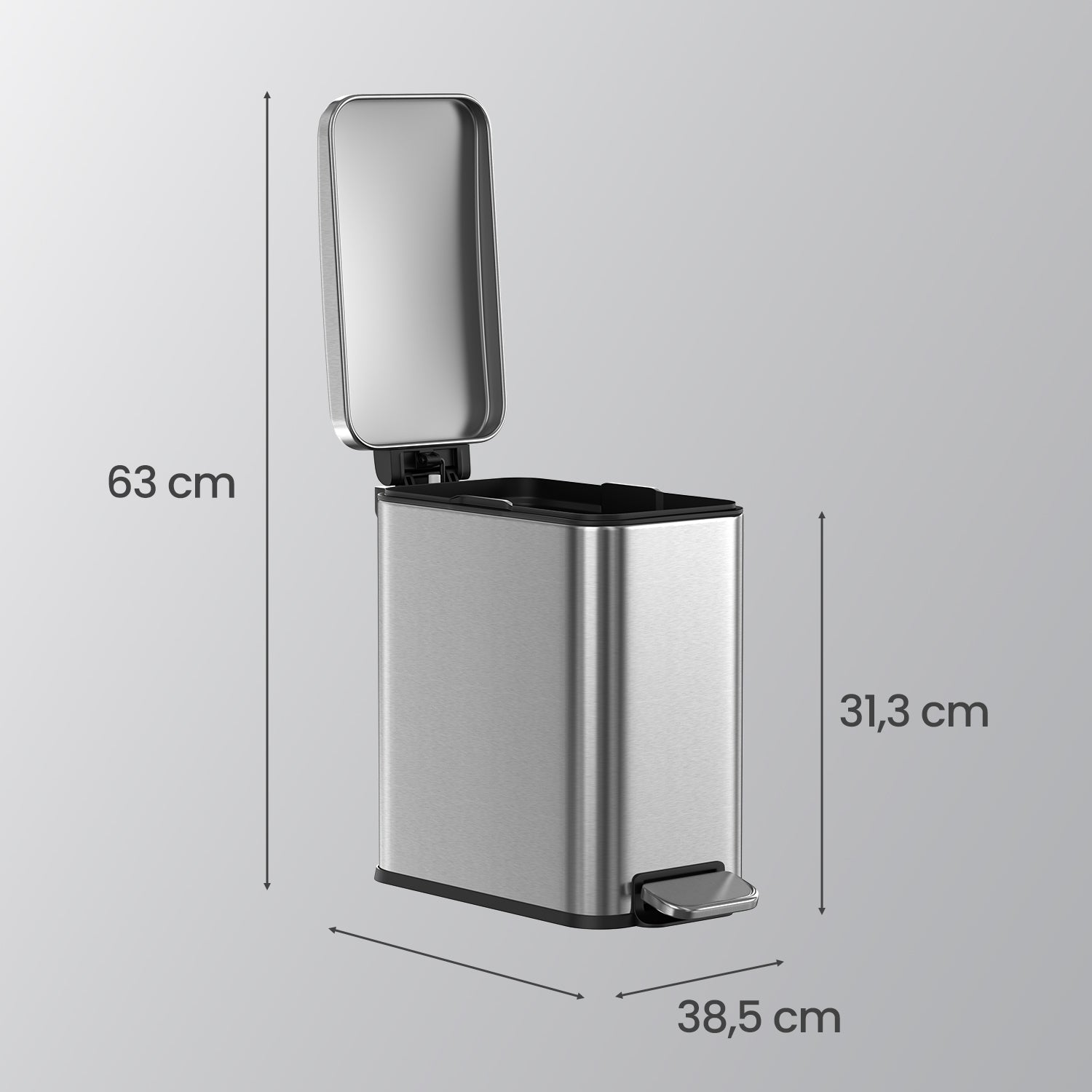 Bathroom Bin – Steel – Grey – Soft Close, 10L Capacity