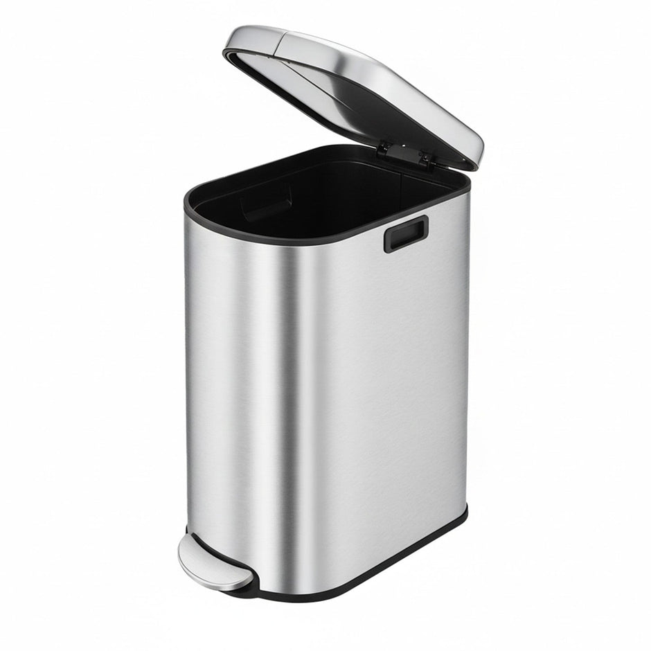Dual Compartment Recycling Bin – Plastic – Slim Design – Pedal Operation with Wing Lids