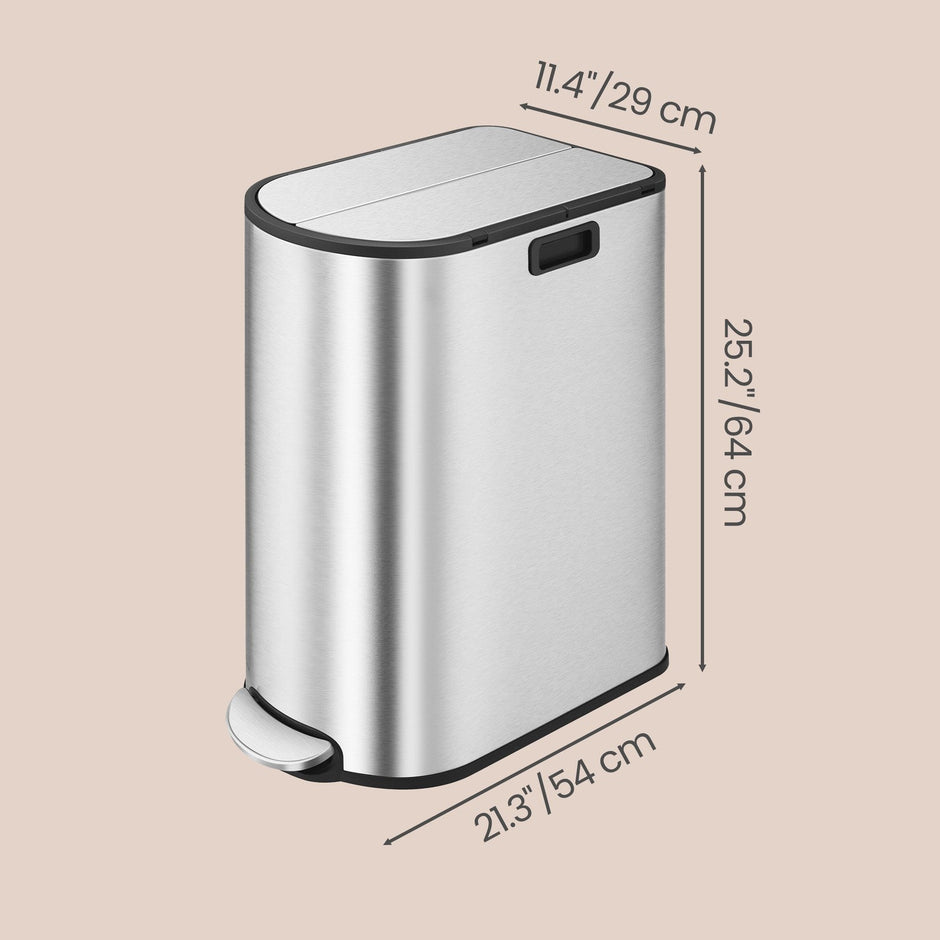Dual Compartment Recycling Bin – Plastic – Slim Design – Pedal Operation with Wing Lids