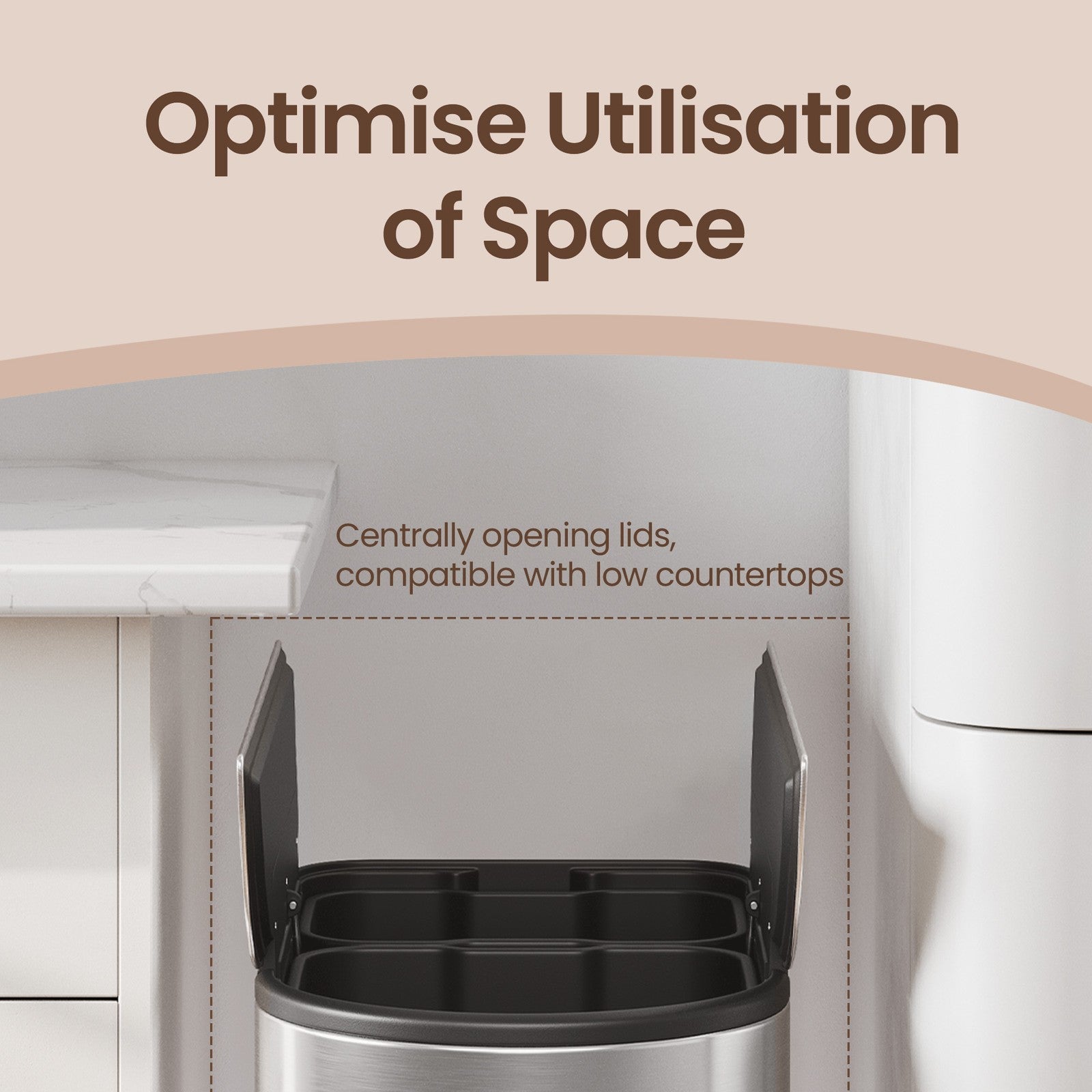 Dual Compartment Recycling Bin – Plastic – Slim Design – Pedal Operation with Wing Lids
