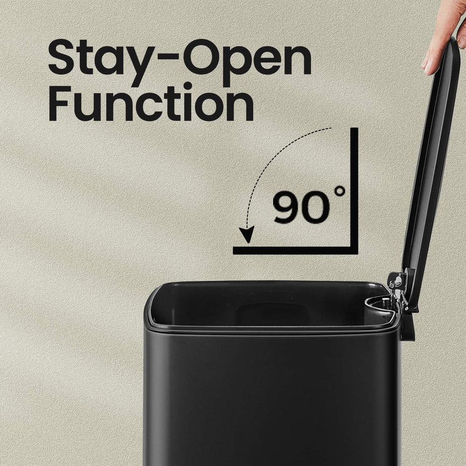 Trash Can – Stainless Steel – Metallic Silver – 20L Capacity with Soft Close and Stay Open Feature
