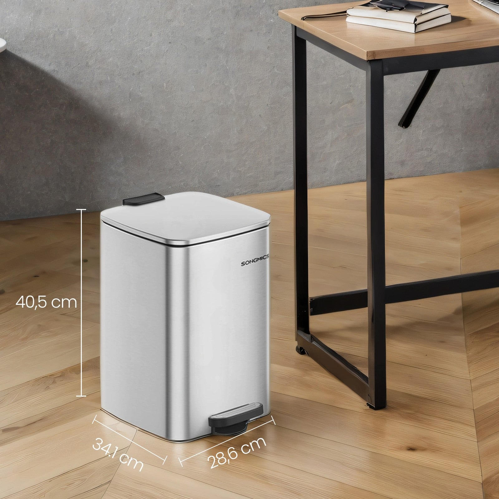 Trash Can – Stainless Steel – Metallic Silver – 20L Capacity with Soft Close and Stay Open Feature