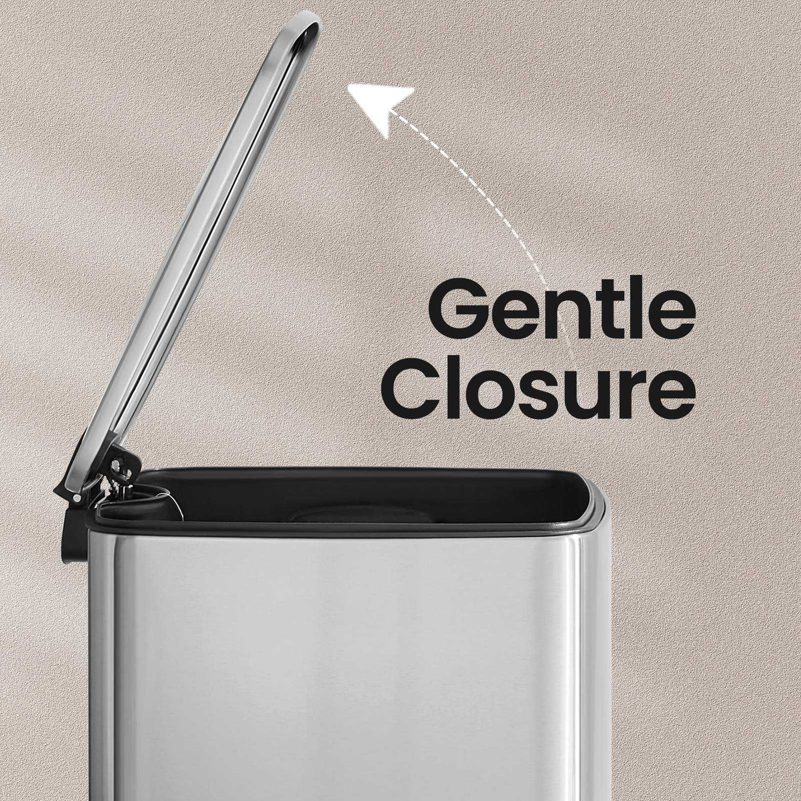 Trash Can – Stainless Steel – Metallic Silver – 20L Capacity with Soft Close and Stay Open Feature
