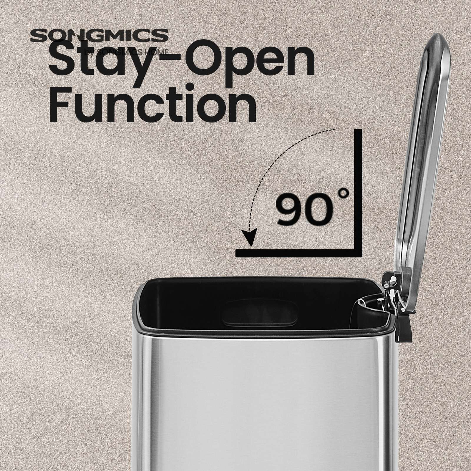 Trash Can – Stainless Steel – Metallic Silver – 20L Capacity with Soft Close and Stay Open Feature