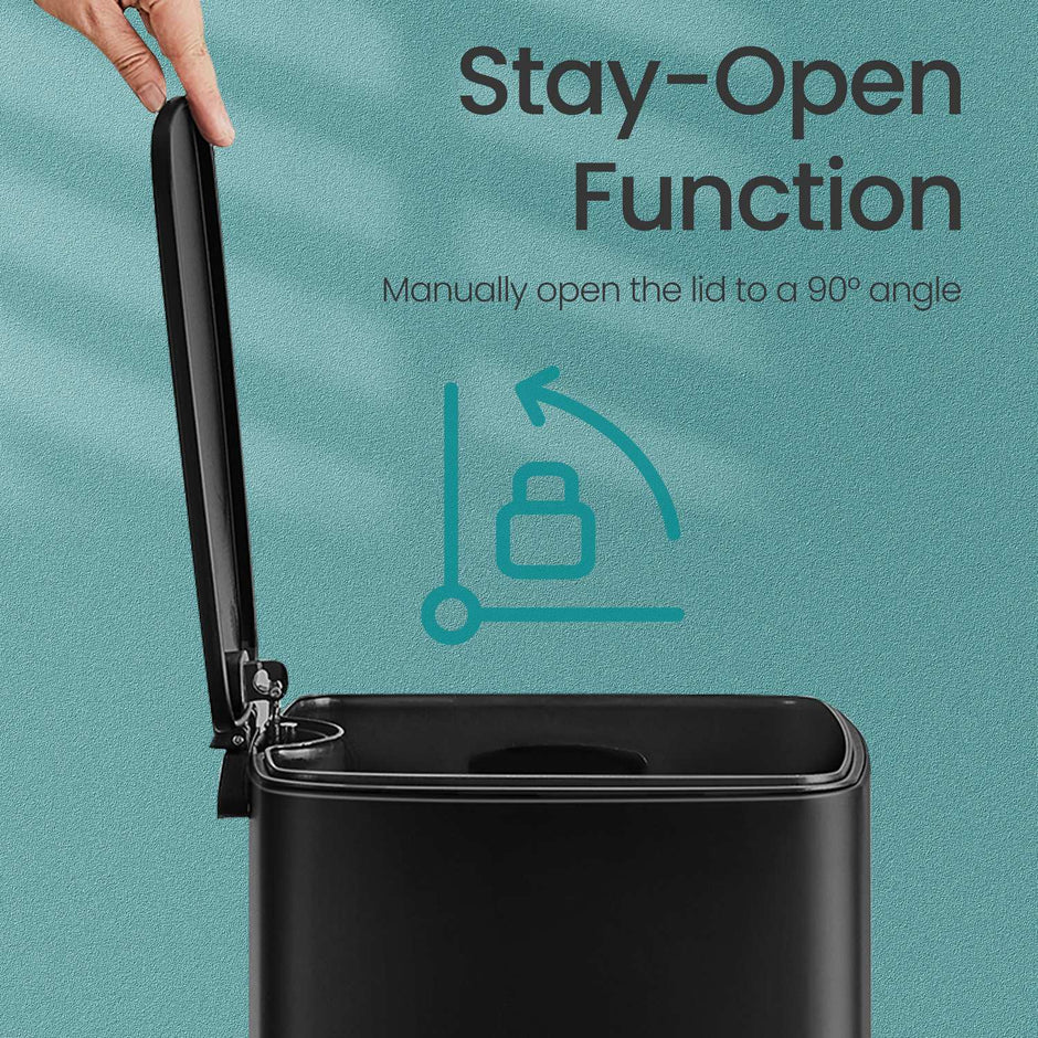 Pedal Waste Bin – Stainless Steel – Black – 30 L Capacity with Soft Close and Stays Open Feature