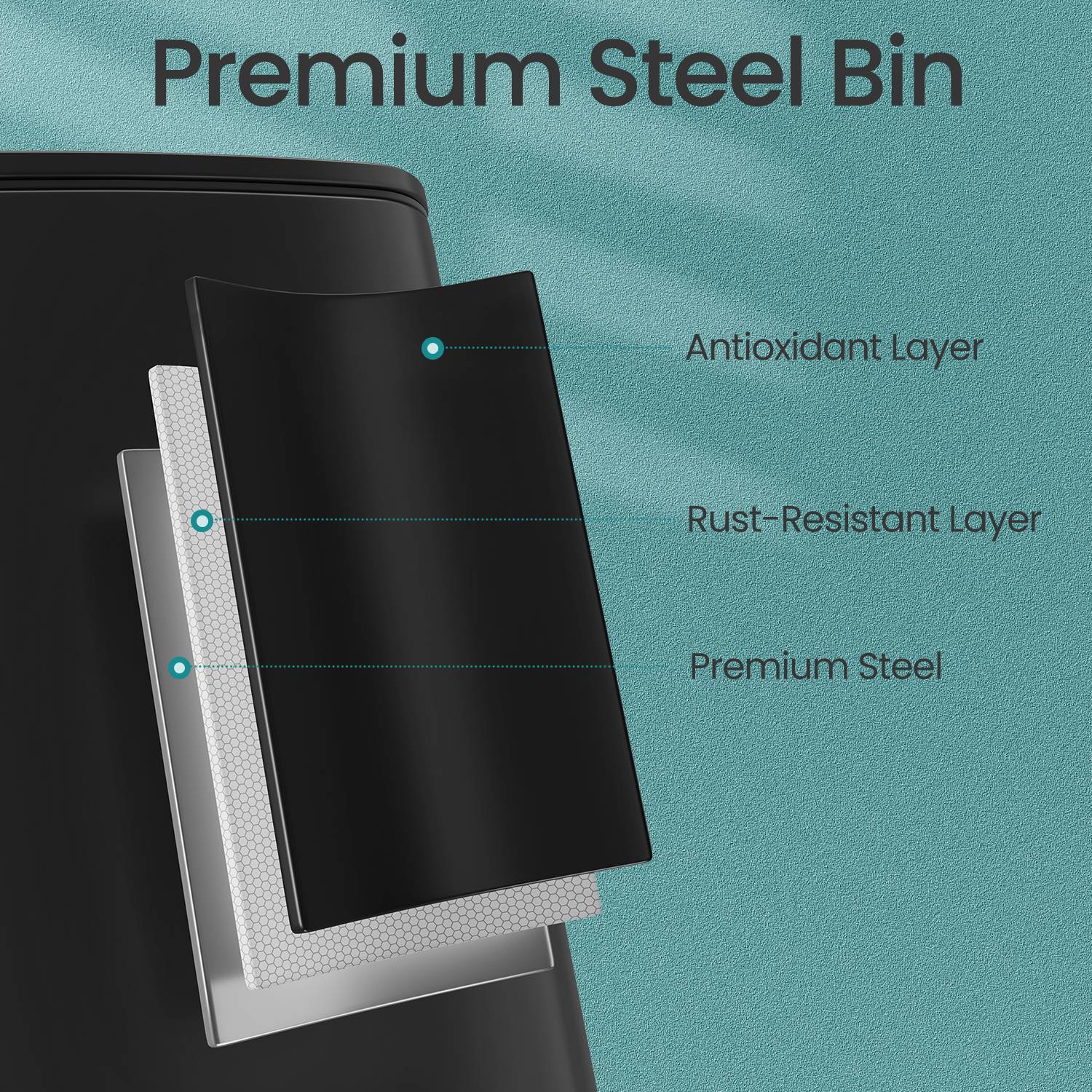 Pedal Waste Bin – Stainless Steel – Black – 30 L Capacity with Soft Close and Stays Open Feature