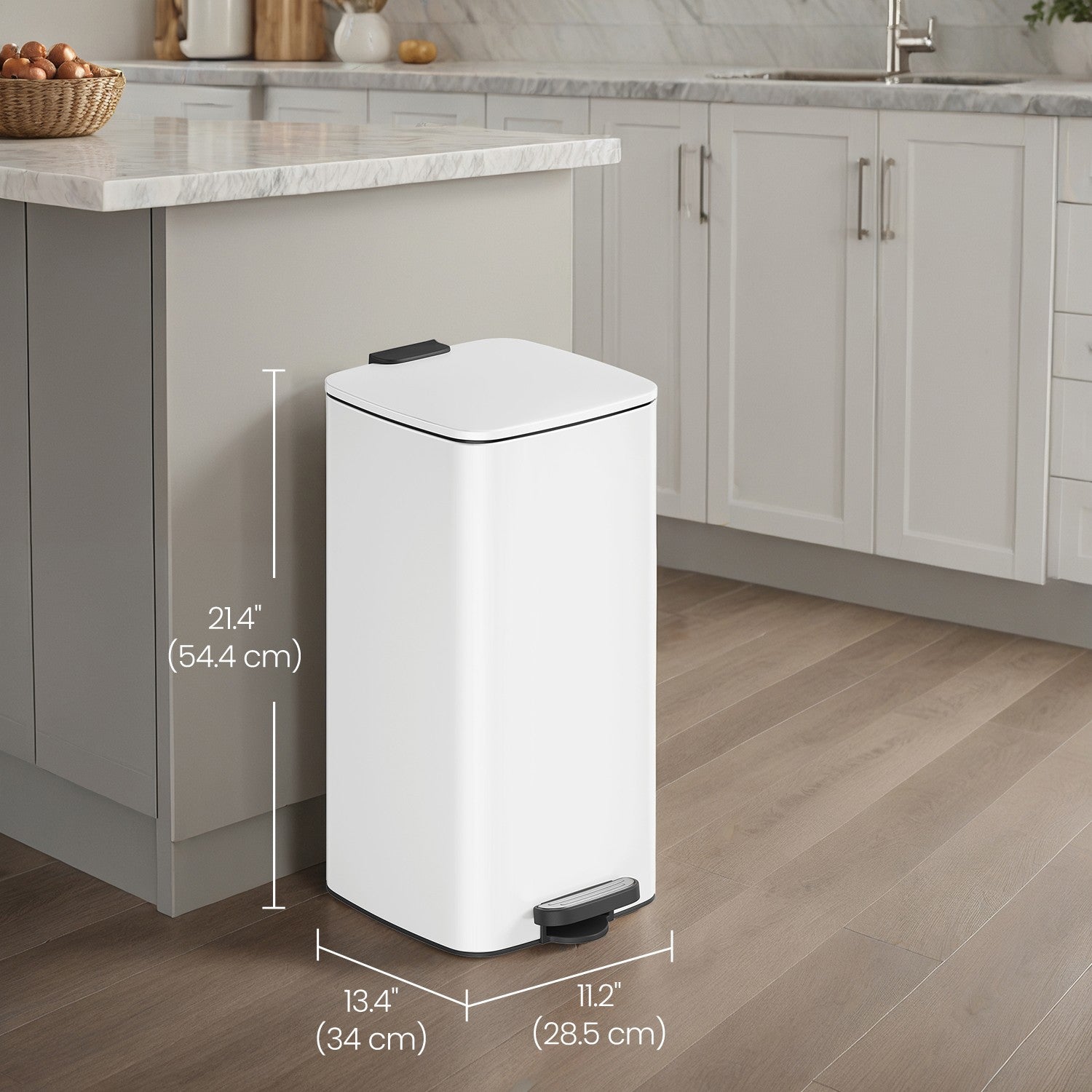 Pedal Waste Bin – Stainless Steel – White – Soft Close with Inner Bucket and Stays Open Feature